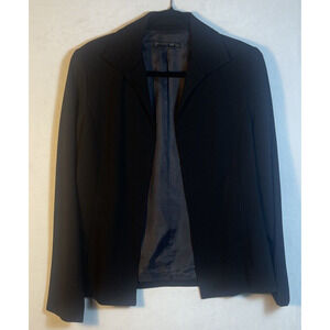 Lafayette 148 New York Black 100% Wool‎ Open Front Blazer Jacket Size 6 USA Made